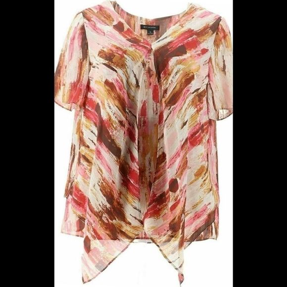 💥H by Halston short sleeve layered multicolor top size : 8 - Picture 1 of 9